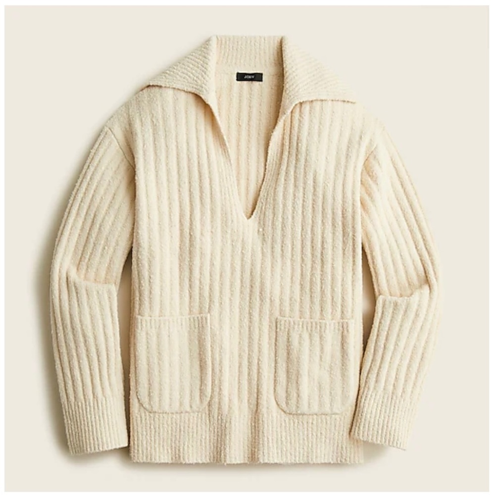 JCrew Collared cotton-bouclé beach sweater